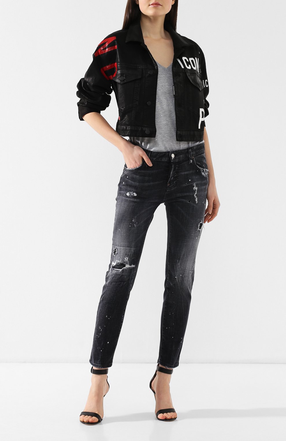 Джинсы с потертостями DSQUARED2 черного цвета по цене 34300 руб., арт. S75LB0134/S30357, фото 2 Джинсы с потертостями DSQUARED2, арт. S75LB0134/S30357, фото 2