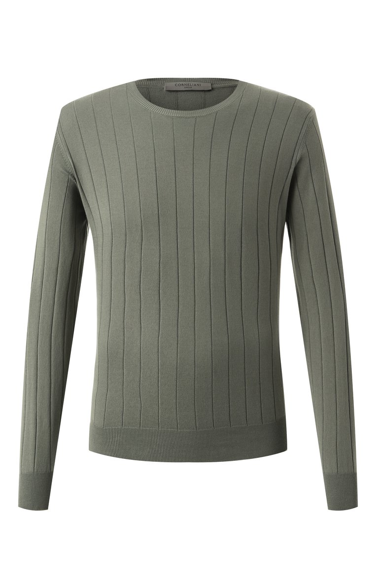 Мужской хлопковый джемпер CORNELIANI светло-зеленого цвета, арт. 25M513-2525153 | Фото 1 (Рукава: Длинные; Длина (для топов): Стандартные; Стили: Кэжуэл, Спорт-шик; Принт: Без принта; Мужское Кросс-КТ: Джемперы; Вырез: Круглый; Материал внешний: Хлопок)