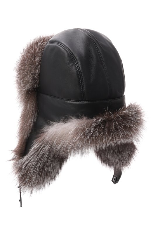 Кожаная шапка-ушанка Майкл с мехом лисы FurLand 0201402810124600000 Чёрный  0201402810124600000 Фото 2