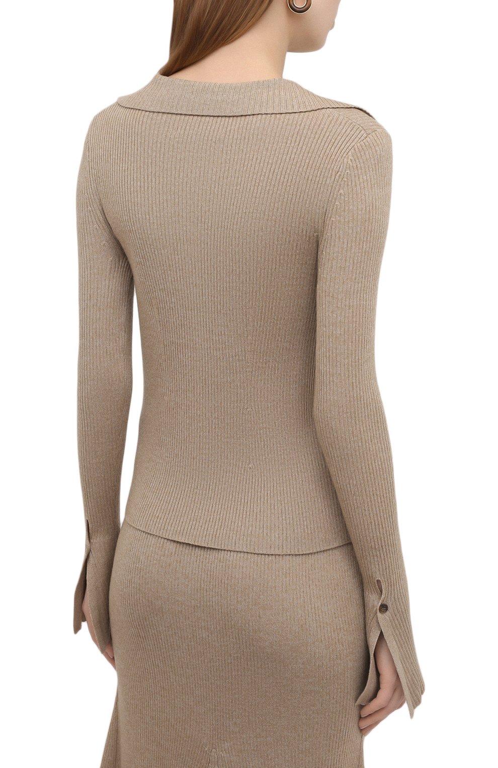 Шерстяной кардиган NANUSHKA бежевого цвета по цене 35650 руб., арт. SID_BEIGE_MELANGE W00L KNIT, фото 4 Шерстяной кардиган NANUSHKA, арт. SID_BEIGE_MELANGE W00L KNIT, фото 4