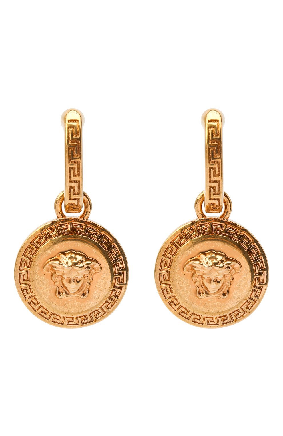 Серьги с логотипом бренда VERSACE золотого цвета по цене 45800 руб., арт. DG2G410/DJMT, фото 1 Серьги с логотипом бренда VERSACE, арт. DG2G410/DJMT, фото 1