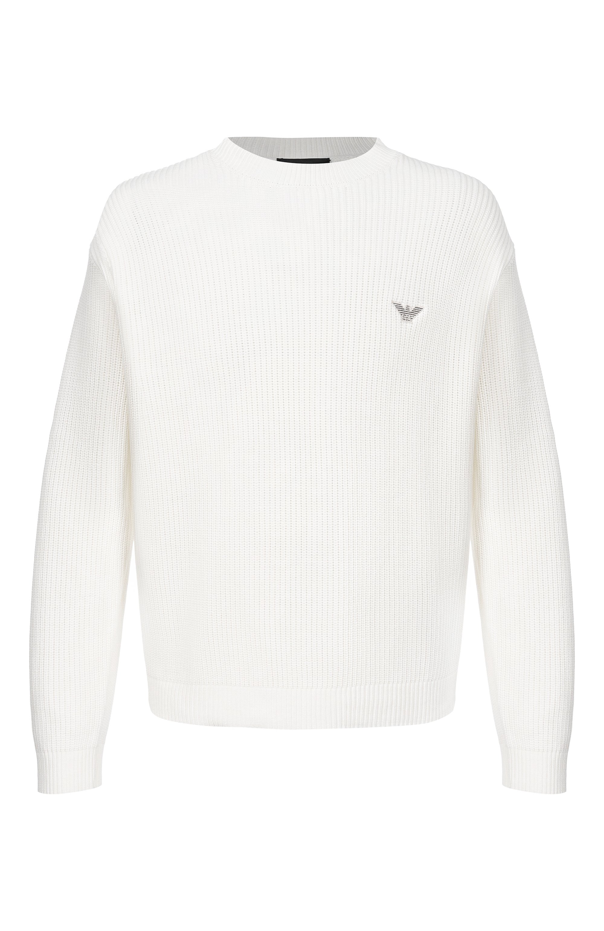 Хлопковый свитер EMPORIO ARMANI белого цвета по цене 36000 руб., арт. EM004615/AF24418, фото 1 Хлопковый свитер EMPORIO ARMANI, арт. EM004615/AF24418, фото 1