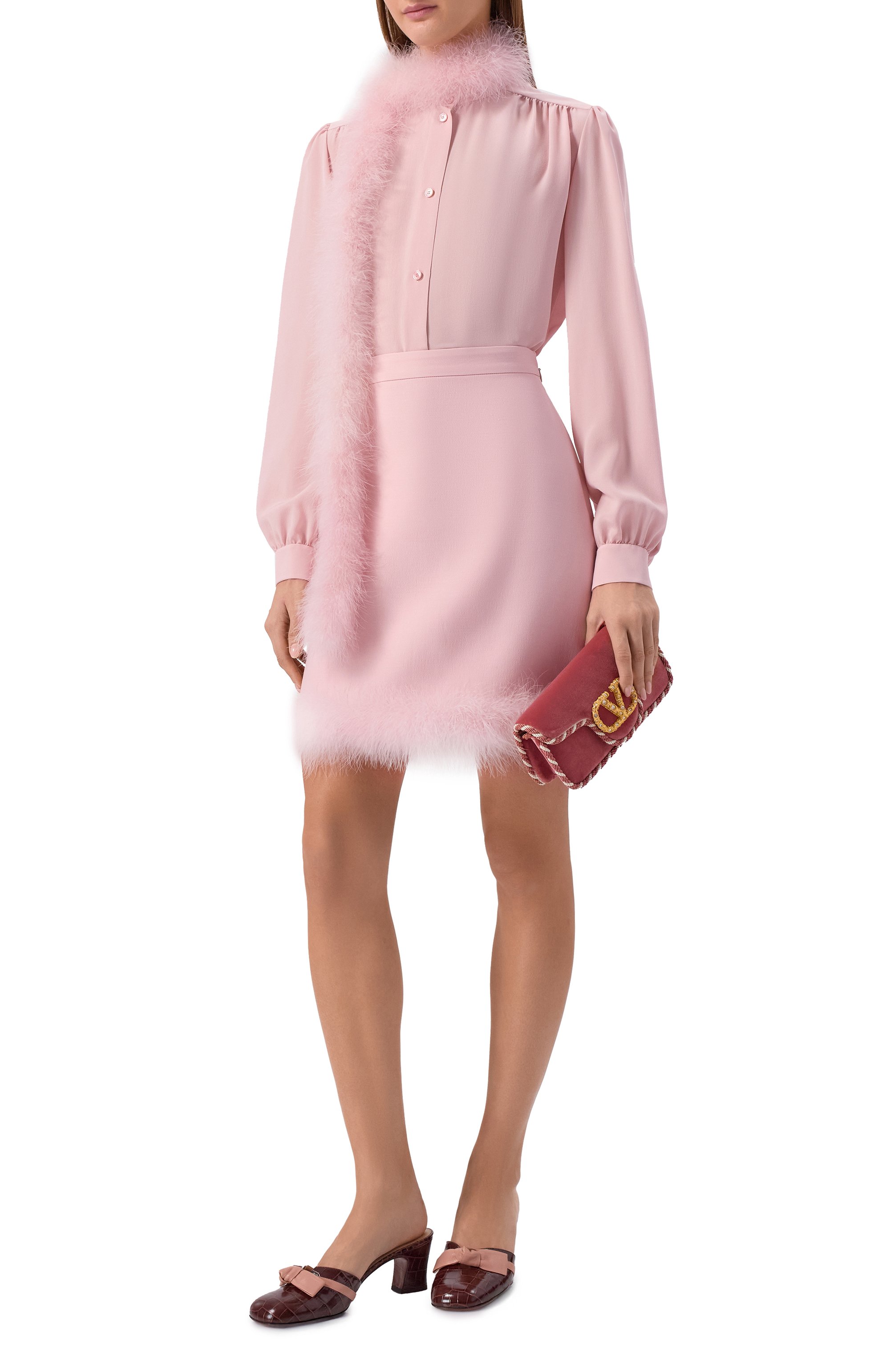 Шелковая блузка с отделкой перьями VALENTINO, арт. 8B3AB8A1/21B, фото 2