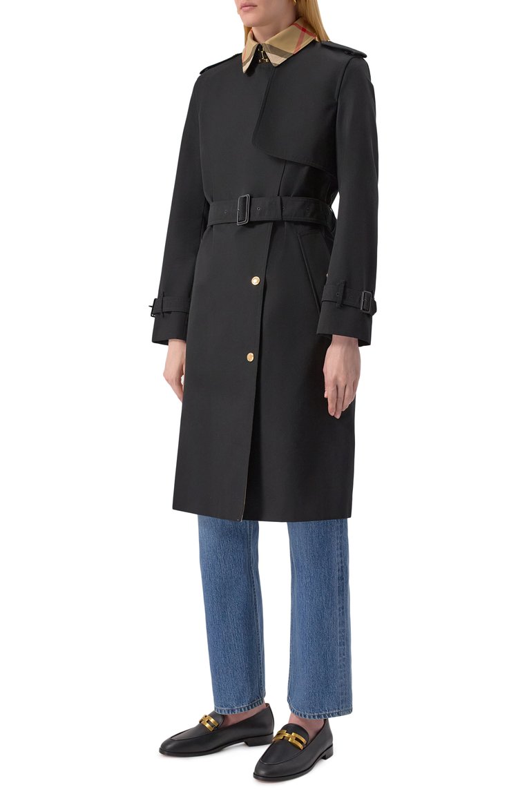 Женский хлопковый тренч BURBERRY черного цвета, арт. 8089811 | Фото 3 (Рукава: Длинные; Автоматизация ТО: Проставлено; Автоматизация состава: Проставлено; Материал внешний: Хлопок; Длина (верхняя одежда): До колена; Материал подклада: Хлопок; Кросс-КТ: Куртка; Стили: Классический)