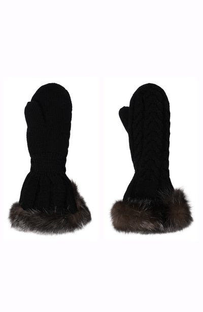 Кашемировые варежки с мехом соболя BLACK SABLE черного цвета по цене 147000 руб., арт. BS-ACSKV-SS, фото 2 Кашемировые варежки с мехом соболя BLACK SABLE, арт. BS-ACSKV-SS, фото 2