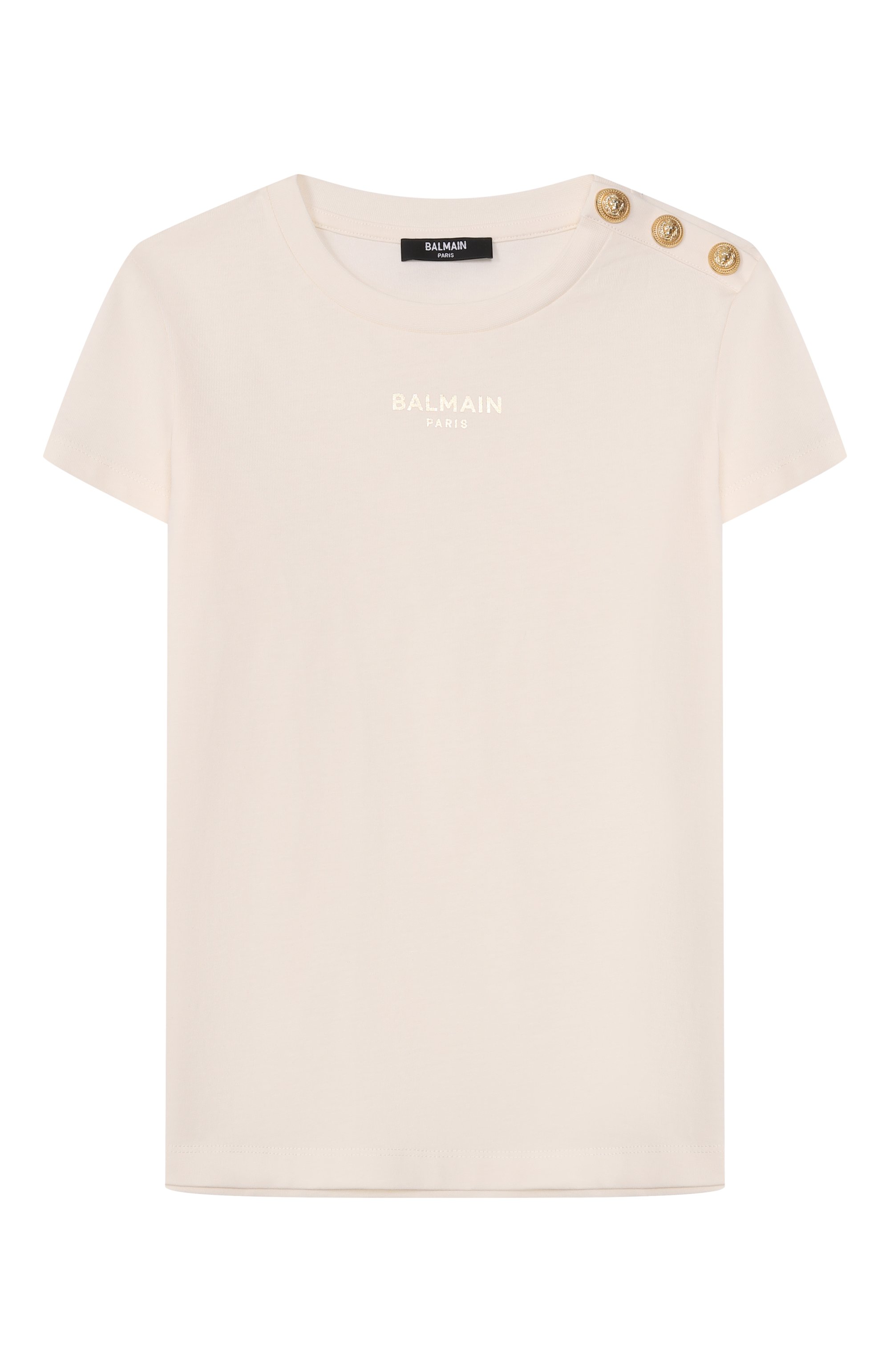 Хлопковая футболка BALMAIN кремового цвета по цене 21550 руб., арт. BY8A01, фото 1 Хлопковая футболка BALMAIN, арт. BY8A01, фото 1