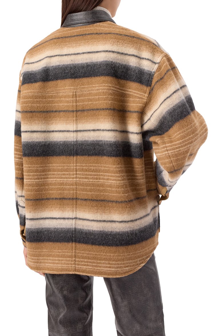 Женская шерстяная куртка ISABEL MARANT ETOILE бежевог�о цвета, арт. 25PMA0367FA-C1D02E | Фото 4 (Материал внешний: Шерсть; Рукава: Длинные; Кросс-КТ: Легкие, Куртка; Длина (верхняя одежда): До середины бедра; Стили: Кэжуэл)