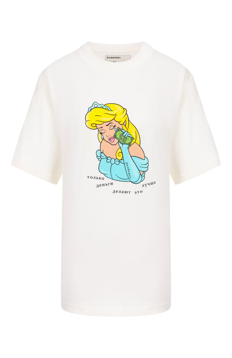 Женская хлопковая футболка DOMREBEL белого цвета, арт. M0NEY TEARS/T-SHIRT | Фото 1 (Материал внешний: Хлопок; Длина (для топов): Удлиненные; Рукава: Короткие; Принт: С принтом; Стили: Кэжуэл; Женское Кросс-КТ: Футболка-одежда)
