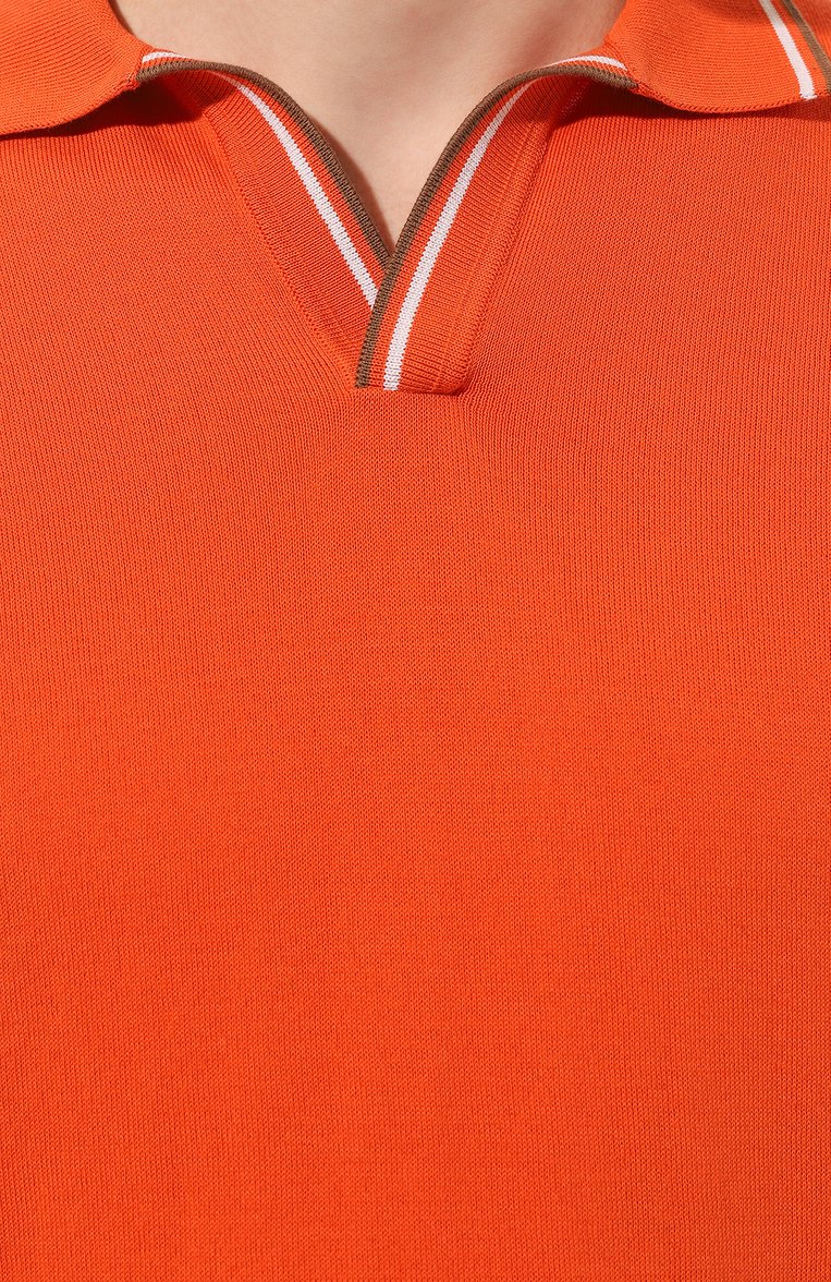 Мужское хлопковое поло GRAN SASSO оранжевого цвета, арт. 57132/20688 | Фото 5 (Рукава: Короткие; Застежка: Открытый ворот; Длина (для топов): Стандартные; Кросс-КТ: Трикотаж; Материал сплава: Проставлено; Материал внешний: Хлопок; Драгоценные камни: Проставлено; Воротник: Открытый ворот; Стили: Кэжуэл)