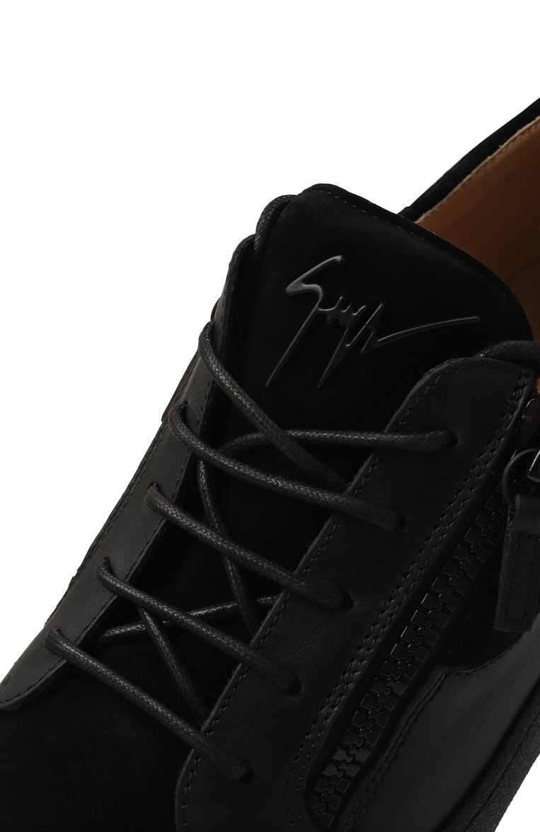 Мужские кожаные кеды frankie GIUSEPPE ZANOTTI DESIGN черного цвета, арт. RU40037 | Фото 7 (Материал внешний: Натуральная кожа, Замша; Подошва: Массивная; Материал внутренний: Натуральная кожа; Кросс-КТ: Низкие; Материал утеплителя: Без утеплителя; Стили: Классический)