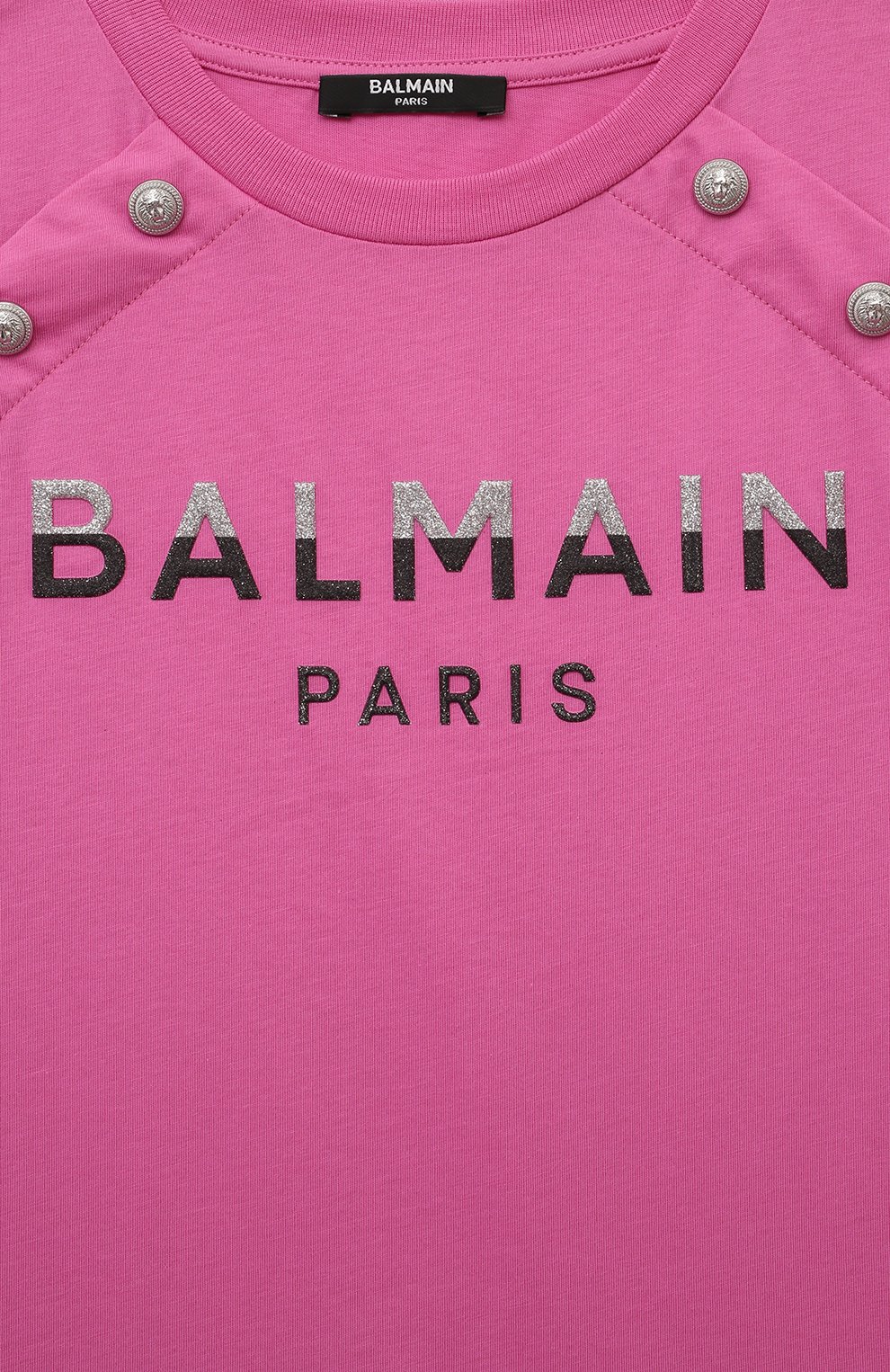 Хлопковая футболка BALMAIN фуксия цвета по цене 28550 руб., арт. BV8B11, фото 3 Хлопковая футболка BALMAIN, арт. BV8B11, фото 3