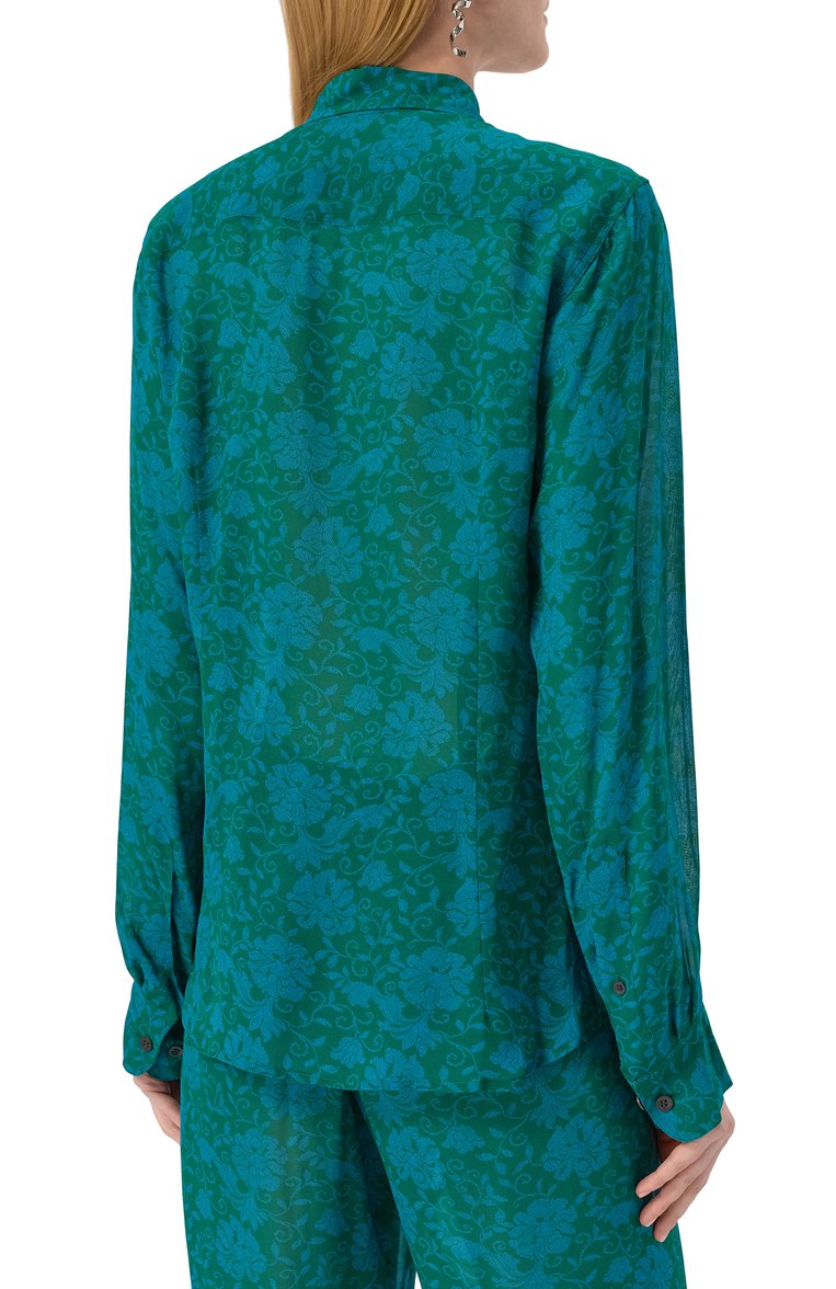 Женская блузка из вискозы DRIES VAN NOTEN зеленого цвета, арт. 251-010706-1011 | Фото 4 (Материал внешний: Вискоза; Длина (для топов): Стандартные; Рукава: Длинные; Стили: Кэжуэл; Принт: С принтом; Женское Кросс-КТ: Блуза-одежда)