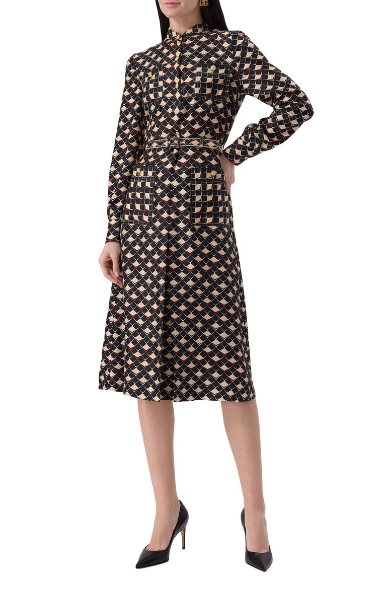 Женское шелковое платье VALENTINO разноцветного цвета, арт. 6B3VAF61943 | Фото 3 (Драгоценные камни: Проставлено; Материал сплава: Проставлено; Материал внешний: Шелк; Длина Ж (юбки, платья, шорты): Миди; Рукава: Длинные; Стили: Кэжуэл; Женское Кросс-КТ: Платье-одежда; Случай: Повседневный)