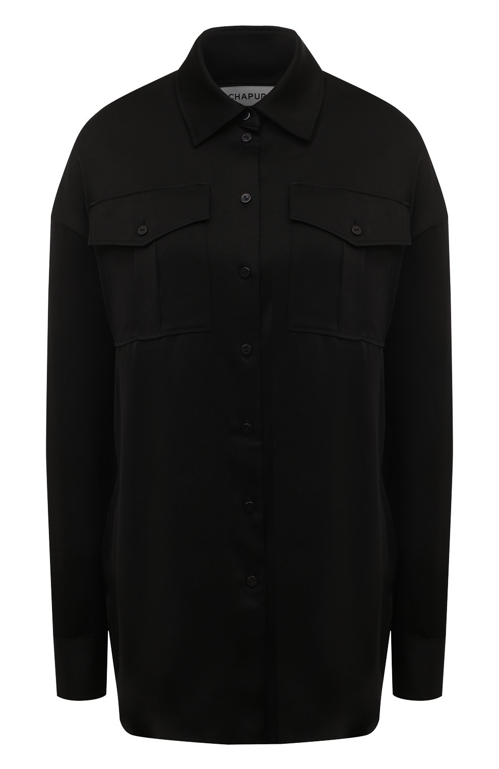 Атласная рубашка CHAPURIN черного цвета по цене 35000 руб., арт. BL/19907/28091-м/FW23-24, фото 1 Атласная рубашка CHAPURIN, арт. BL/19907/28091-м/FW23-24, фото 1