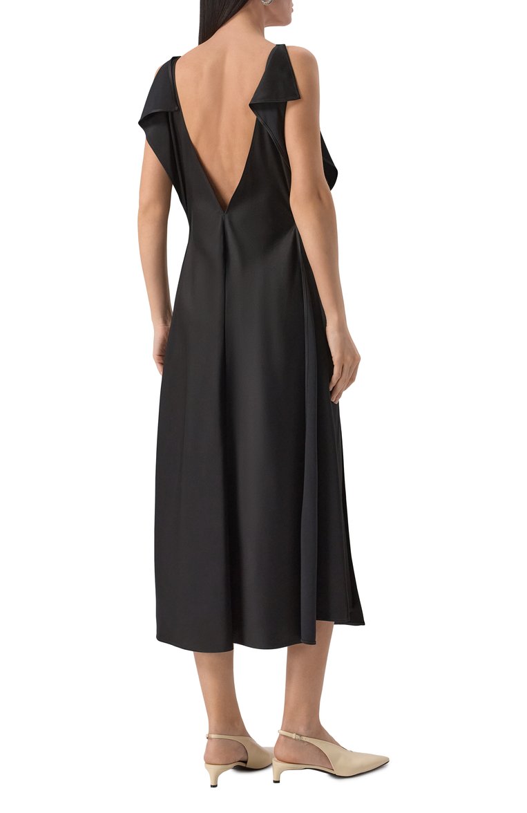 Женское атласное платье JIL SANDER черного цвета, арт. J02CT0469-J76018 | Фото 4 (Длина Ж (юбки, платья, шорты): Миди; Стили: Минимализм; Случай: Повседнев�ный; Женское Кросс-КТ: Платье-одежда; Материал внешний: Синтетический материал; Автоматизация состава: Проставлено; Автоматизация ТО: Проставлено; Рукава: На бретелях)