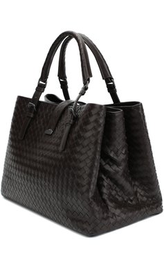 Женская сумка medium roma с плетением intrecciato  BOTTEGA VENETA темно-коричневого цвета, арт. 171265/VQ130 | Фото 3 (Сумки-технические: Сумки top-handle; Материал: Натуральная кожа; Материал сплава: Проставлено, Проверено; Статус проверки: Проверено, Проверена категория; Драгоценные камни: Проставлено; Размер: large)