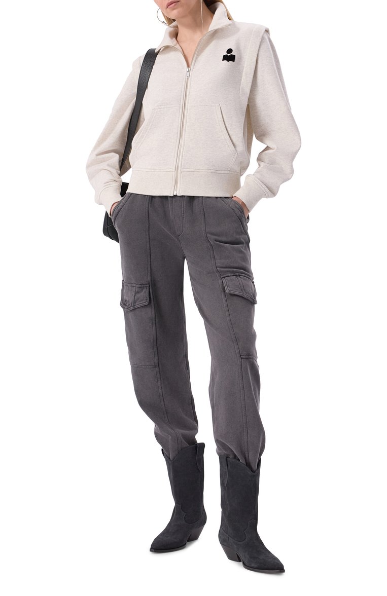 Женский хлопковая толстовка ISABEL MARANT ETOILE светло-серого цвета, арт. 25PSW0159FA/A1M07E | Фото 2 (Материал внешний: Хлопок; Длина (для топов): Стандартные; Рукава: Длинные; Стили: Кэжуэл; Женское Кросс-КТ: Кардиган-одежда)