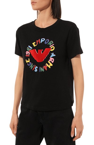 Хлопковая футболка EMPORIO ARMANI черного цвета по цене 16900 руб., арт. 3R2T7I/2JTEZ, фото 3 Хлопковая футболка EMPORIO ARMANI, арт. 3R2T7I/2JTEZ, фото 3