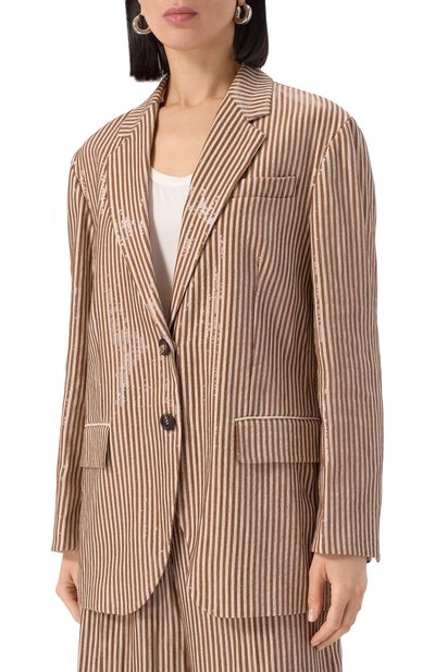 Льняной жакет с отделкой пайетками BRUNELLO CUCINELLI, арт. MM6337378, фото 3