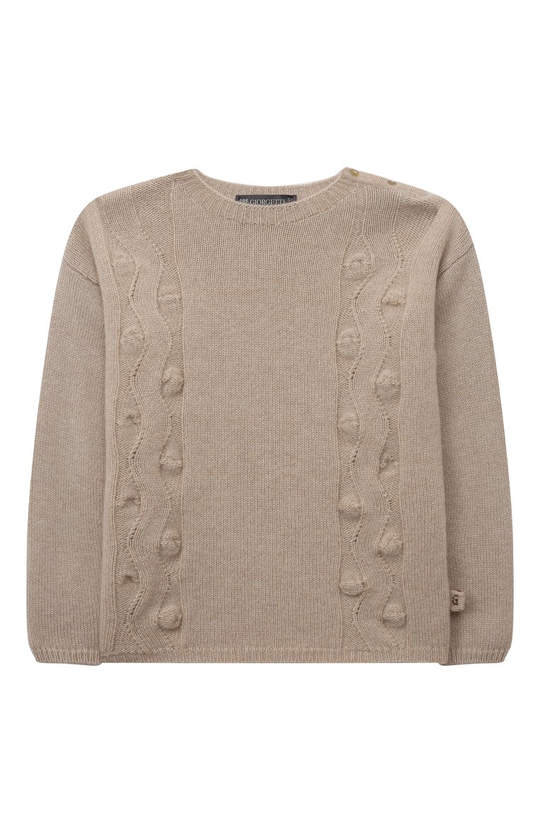 Детский кашемировый пуловер GIORGETTI CASHMERE светло-бежевого цвета, арт. MB1306/T | Фото 1 (Рукава: Длинные; Материал внешний: Кашемир, Шерст�ь; Девочки Кросс-КТ: Пуловер-одежда)