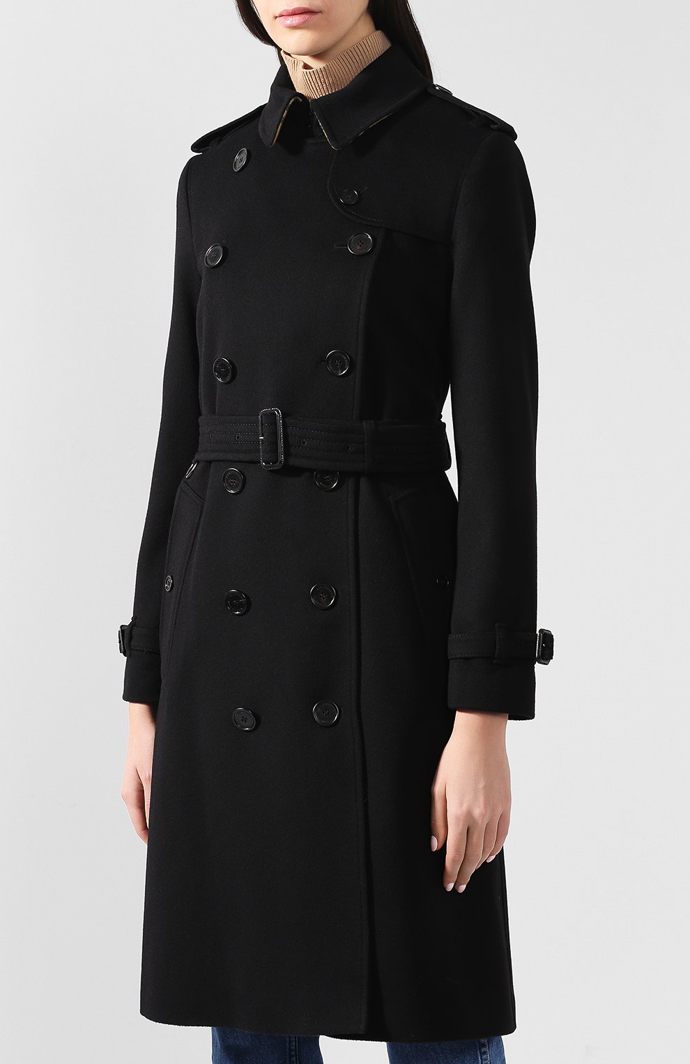Кашемировое пальто с поясом BURBERRY черного цвета по цене 325500 руб., арт. 8004097, фото 3 Кашемировое пальто с поясом BURBERRY, арт. 8004097, фото 3