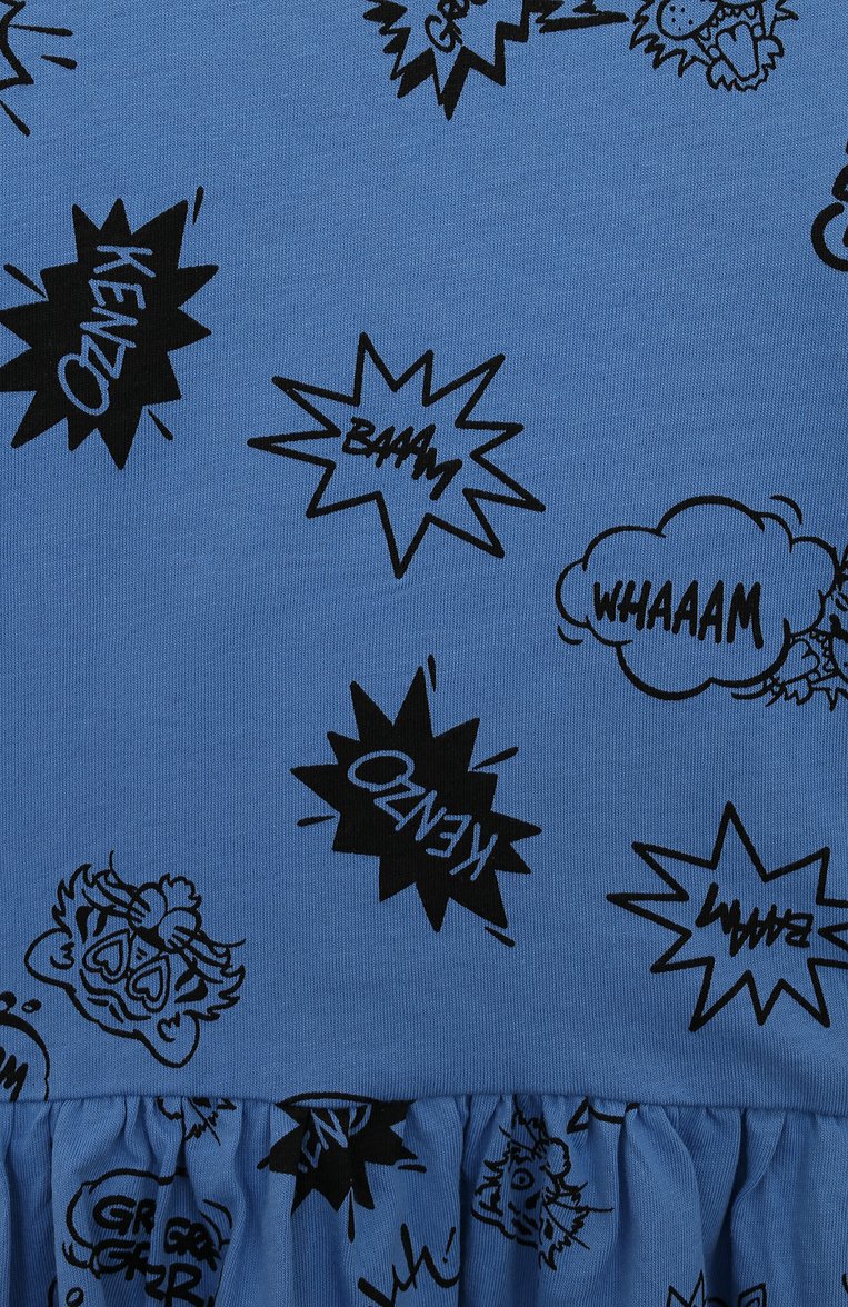 Детское хлопковое платье KENZO синего цвета, арт. K60217/3-5 | Фото 3 (Рукава: Короткие; Драгоценные камни: Проставлено; Материал внешний: Хлопок; Материал сплава: Проставлено; Девочки Кросс-КТ: Платье-одежда; Случай: Повседневный)