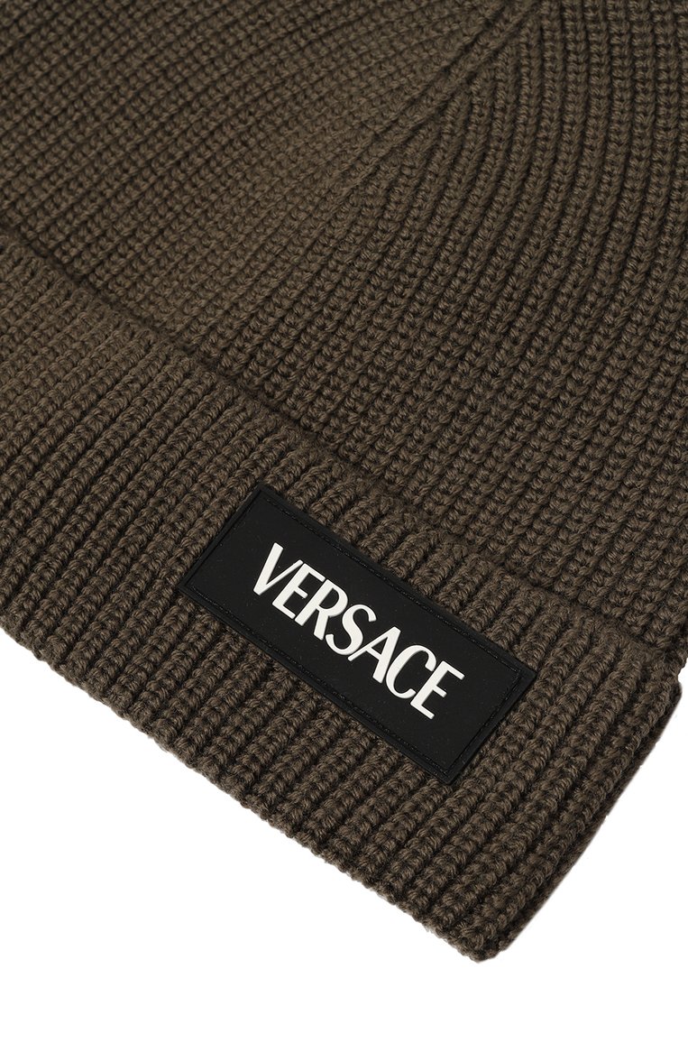 Детского шерстяная шапка VERSACE хаки цвета, арт. 1010847/1A07913 | Фото 3 (Материал: Шерсть, Текстиль; Нос: Не проставлено)
