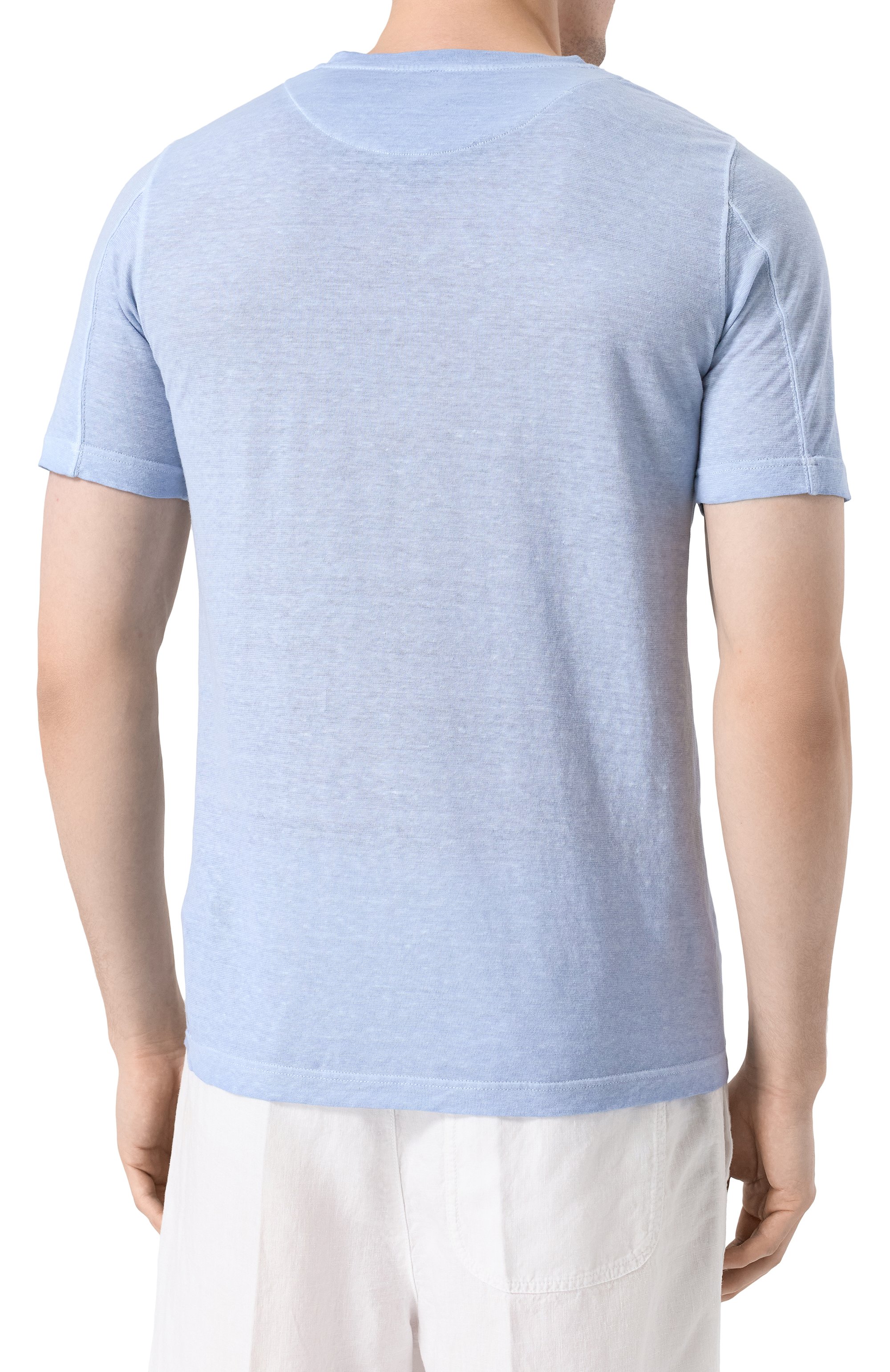 Футболка из хлопка и льна 120% LINO голубого цвета по цене 17550 руб., арт. 32ALIM7186/G308/S01, фото 4 Футболка из хлопка и льна 120% LINO, арт. 32ALIM7186/G308/S01, фото 4