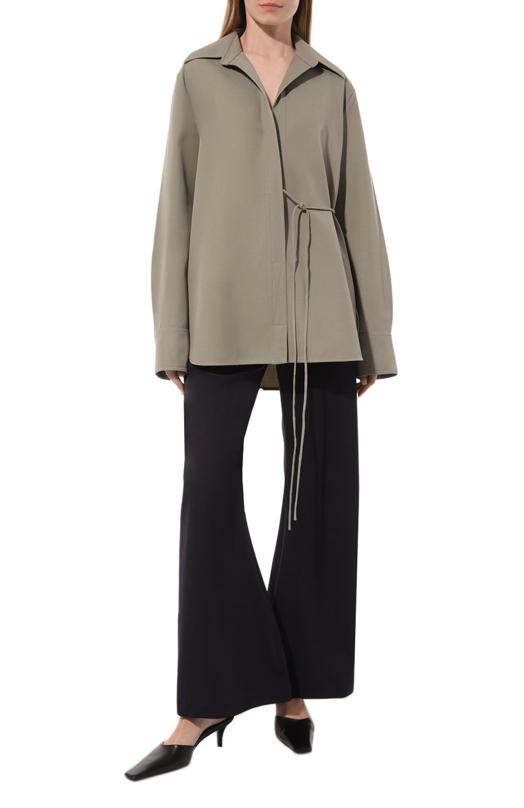 Женская шерстяная рубашка JIL SANDER зеленого цвета, арт. J02DL0154/J40002 | Фото 3 (Рукава: Длинные; Материал внешний: Шерсть; Длина (для топов): Удлиненные; Принт: С принтом; Стили: Кэжуэл; Женское Кросс-КТ: Рубашка-одежда; Автоматизация состава: Проставлено; Автоматизация ТО: Проставлено)