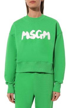 Женский хлопковый свитшот MSGM зеленого цвета, арт. 3641MDM98/247000 | Фото 3 (Рукава: Длинные; Длина (дл�я топов): Стандартные; Материал сплава: Проставлено; Материал внешний: Хлопок; Стили: Спорт-шик; Драгоценные камни: Проставлено; Женское Кросс-КТ: Свитшот-одежда)