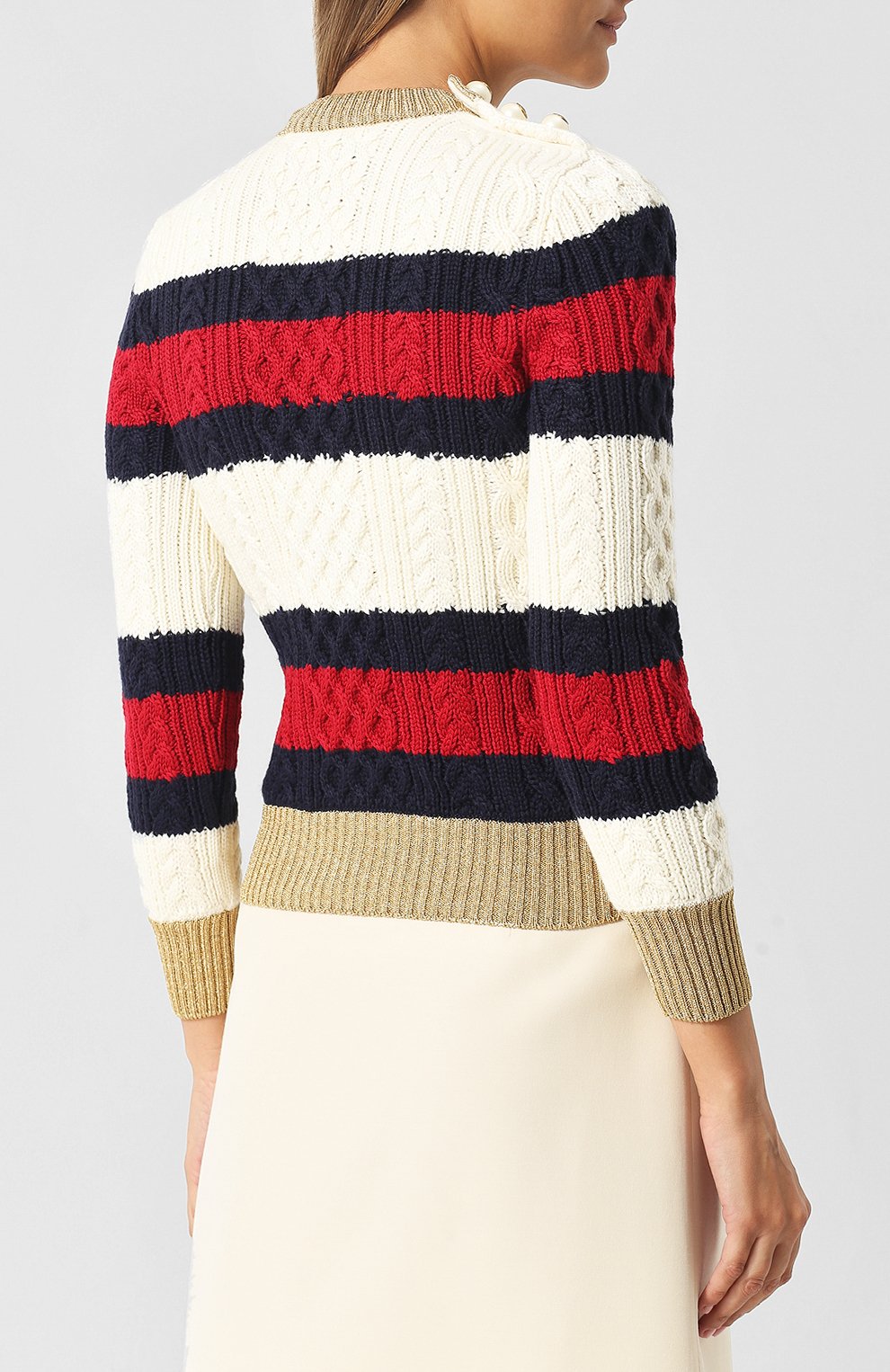 Шерстяной пуловер с металлизированной нитью и декоративными пуговицами GUCCI, арт. 434363/X5D24, фото 4