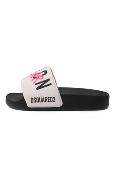 Детский шлепанцы DSQUARED2 белого цвета, арт. 70886/PVC/SCRIT./18-27 | Фото 2 (Материал сплава: Проставлено; Нос: Не проставлено; Материал внутренний: Текстиль; Материал внешний: Пластик, Резина; Длина стельки: 17)