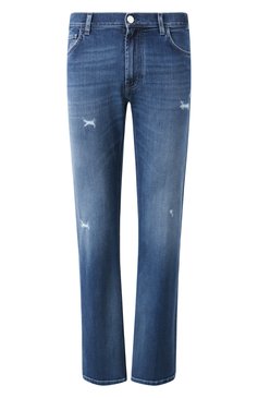 Мужские джинсы STEFANO RICCI синего цвета, арт. MST51R5071/T0172 | Фото 1 (Длина (брюки, джинсы): Стандартные; Материал сплава: Проставлено; Драгоценные камни: Проставлено; Детали: Потертости, Делаве; Силуэт М (брюки): Прямые; Материал внешний: Деним, Хлопок; Кросс-КТ: Деним; Стили: Повседневный)