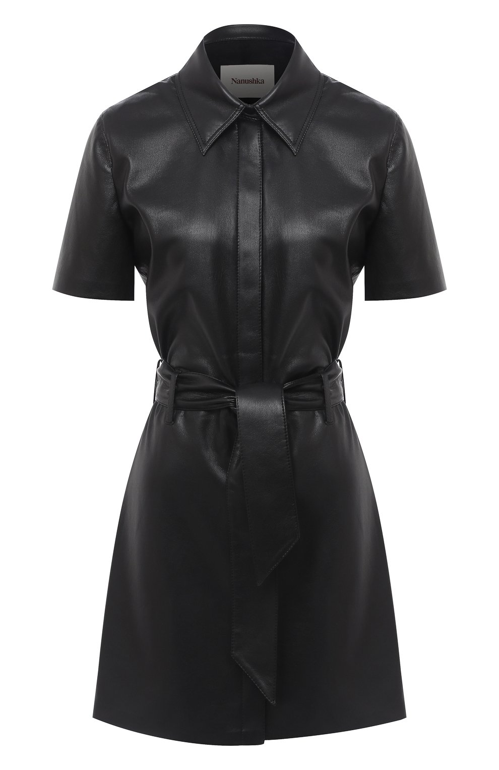 Платье с поясом NANUSHKA, арт. HALLI_BLACK_VEGAN LEATHER, фото 1
