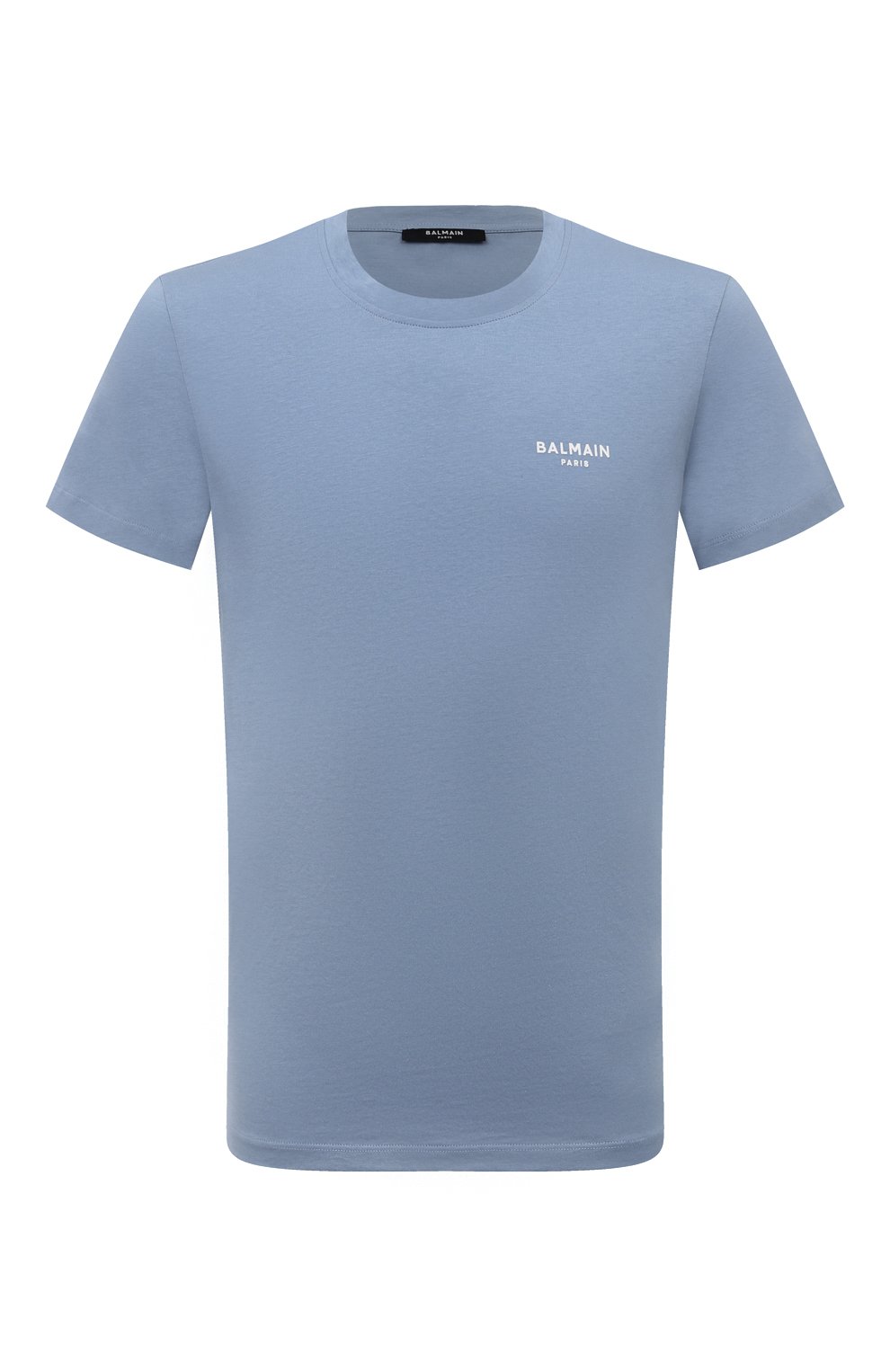 Хлопковая футболка BALMAIN голубого цвета по цене 36050 руб., арт. CH1EF000/BB04, фото 1 Хлопковая футболка BALMAIN, арт. CH1EF000/BB04, фото 1
