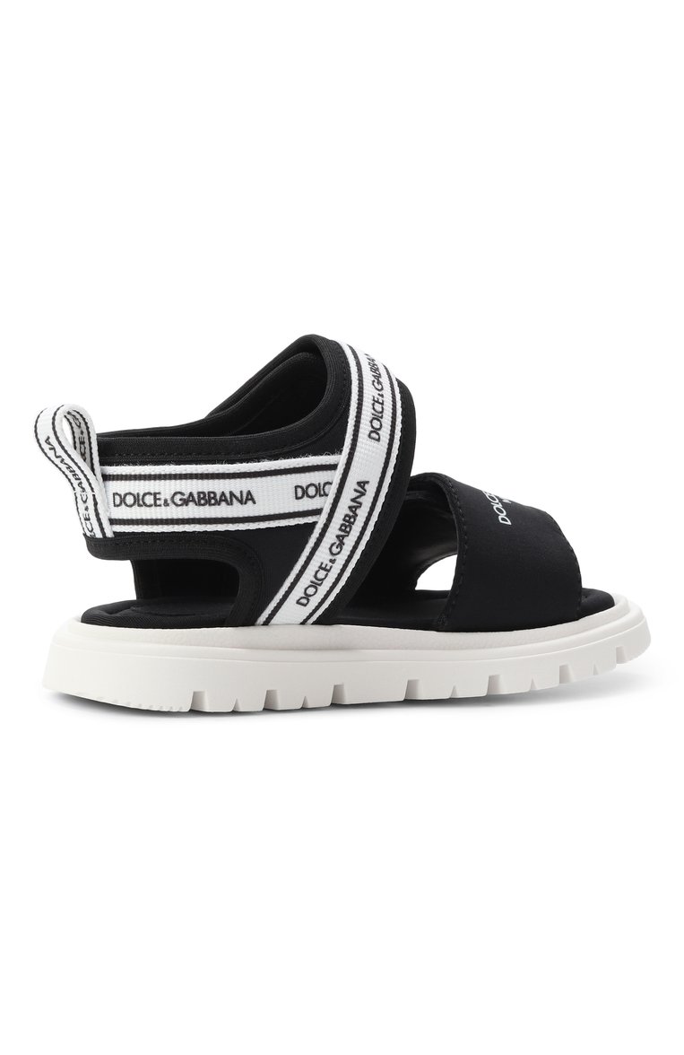 Детские текстильные сандалии DOLCE & GABBANA черно-белого цвета, арт. DL0082/AS000 | Фото 3 (Материал внешний: Текстиль; Нос: Не проставлено; Материал внутренний: Текстиль; Автоматизация состава: Проставлено)