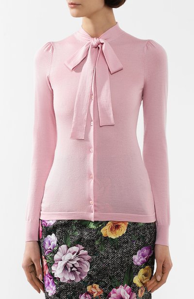 Кардиган из смеси кашемира и шелка DOLCE & GABBANA светло-розового цвета по цене 113000 руб., арт. FX632T/JAMR5, фото 3 Кардиган из смеси кашемира и шелка DOLCE & GABBANA, арт. FX632T/JAMR5, фото 3