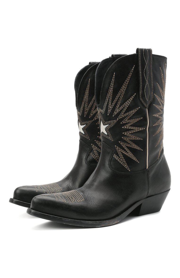 Женские кожаные сапоги wish star low GOLDEN GOOSE DELUXE BRAND черного цвета, арт. GWF00136.F000571 | Фото 1 (Высота голенища: Низкие; Материал внутренний: Натуральная кожа; Подошва: Плоская; Каблук тип: Устойчивый; Женское Кросс-КТ: Казаки-сапоги, Без шнуровки-ботинки; Каблук высота: Низкий; Материал утеплителя: Без утеплителя; Драгоценные камни: Проставлено; Материал сплава: Проставлено; Материал внешний: Натуральная кожа)