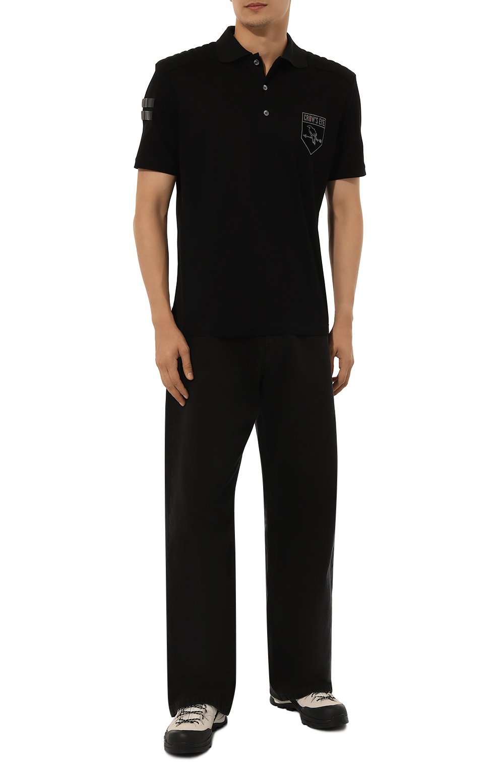 Хлопковое поло CROW’S EYE черного цвета по цене 19010 руб., арт. L.E.1, фото 2 Хлопковое поло CROW’S EYE, арт. L.E.1, фото 2