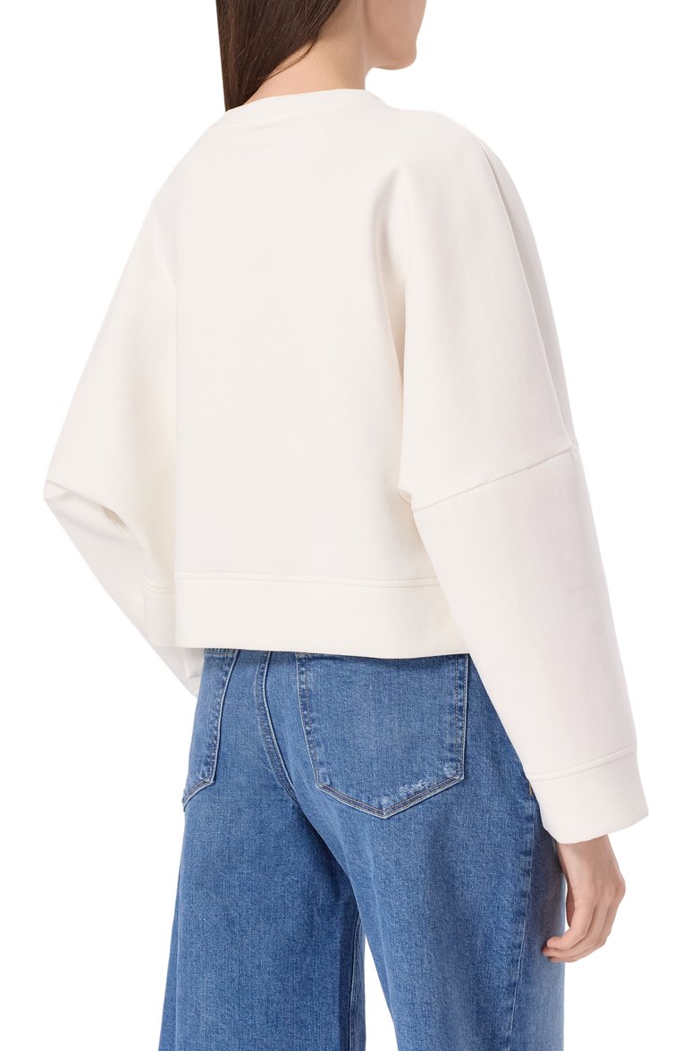 Женский хлопковый свитшот EMPORIO ARMANI белого цвета, арт. EW000482/AF10002 | Фото 4 (Материал внешний: Хлопок; Рукава: Длинные; Длина (для топов): Стандартные; Женское Кросс-КТ: Свитшот-одежда; Стили: Спорт-шик)