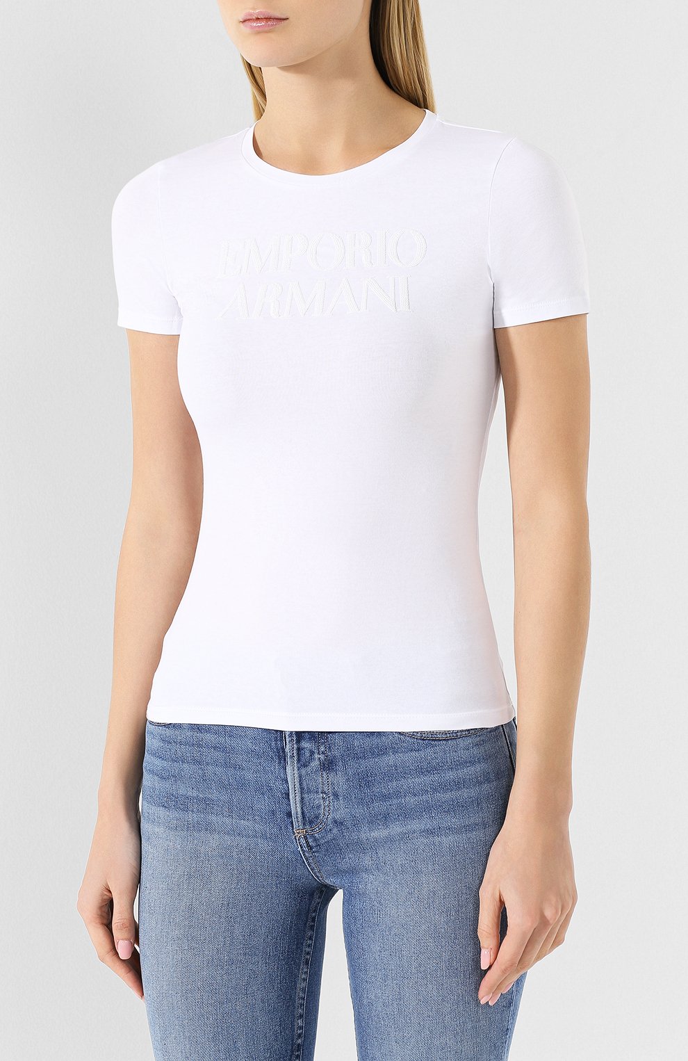 Хлопковая футболка EMPORIO ARMANI белого цвета по цене 11700 руб., арт. 3G2T86/2JQAZ, фото 3 Хлопковая футболка EMPORIO ARMANI, арт. 3G2T86/2JQAZ, фото 3
