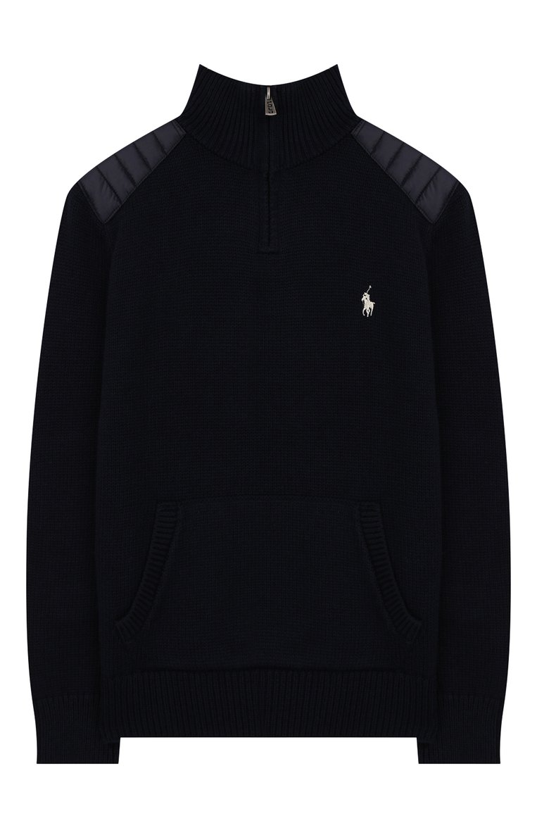 Детский свитер из хлопка и шерсти POLO RALPH LAUREN темно-синего цвета, арт. 323749930 | Фото 1 (Материал внешний: Шерсть, Хлопок; Статус проверки: Проверена категория; Рукава: Длинные; Принт: С принтом; Мальчики Кросс-КТ: Свитер-одежда)