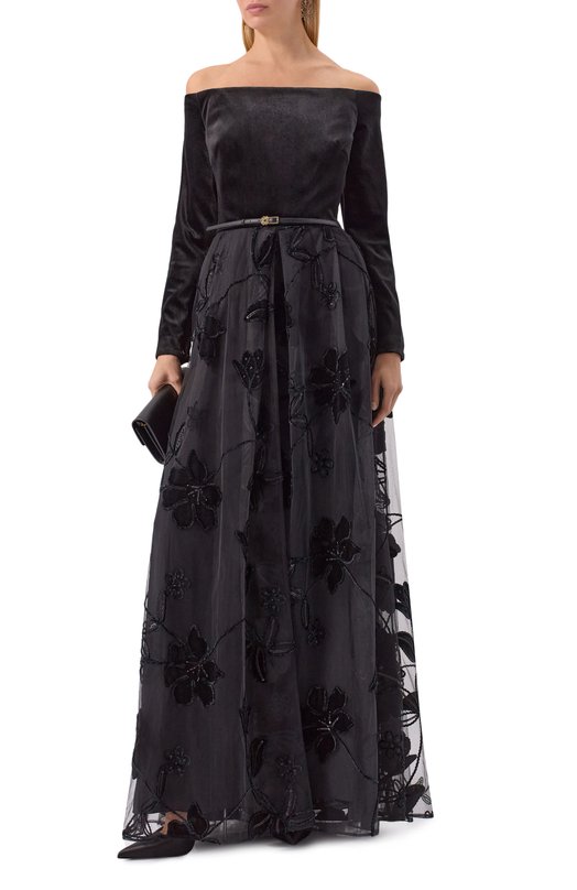 Комбинированное платье Elie Saab D0799NP25/TUV01 Чёрный  D0799NP25/TUV01 Фото 2