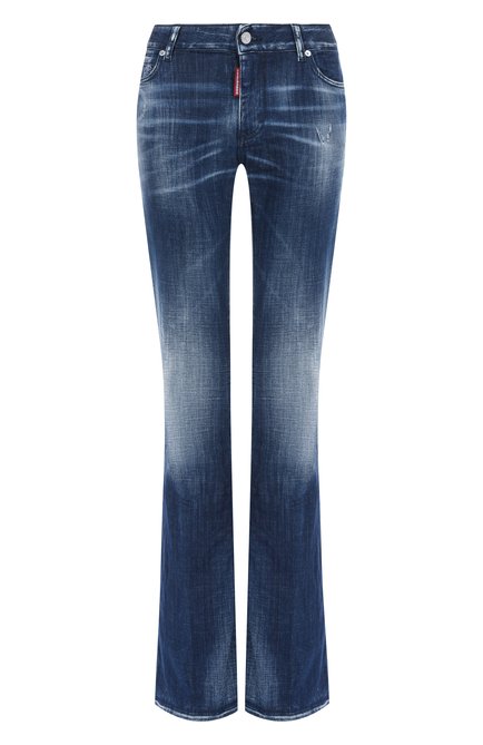 Женские джинсы DSQUARED2 синего цвета, арт. S72LB0844/S30342 | Фото 1 (Драгоценные камни: Проставлено; Длина (брюки, джинсы): Удлиненные; Материал сплава: Проставлено; Материал внешний: Хлопок)