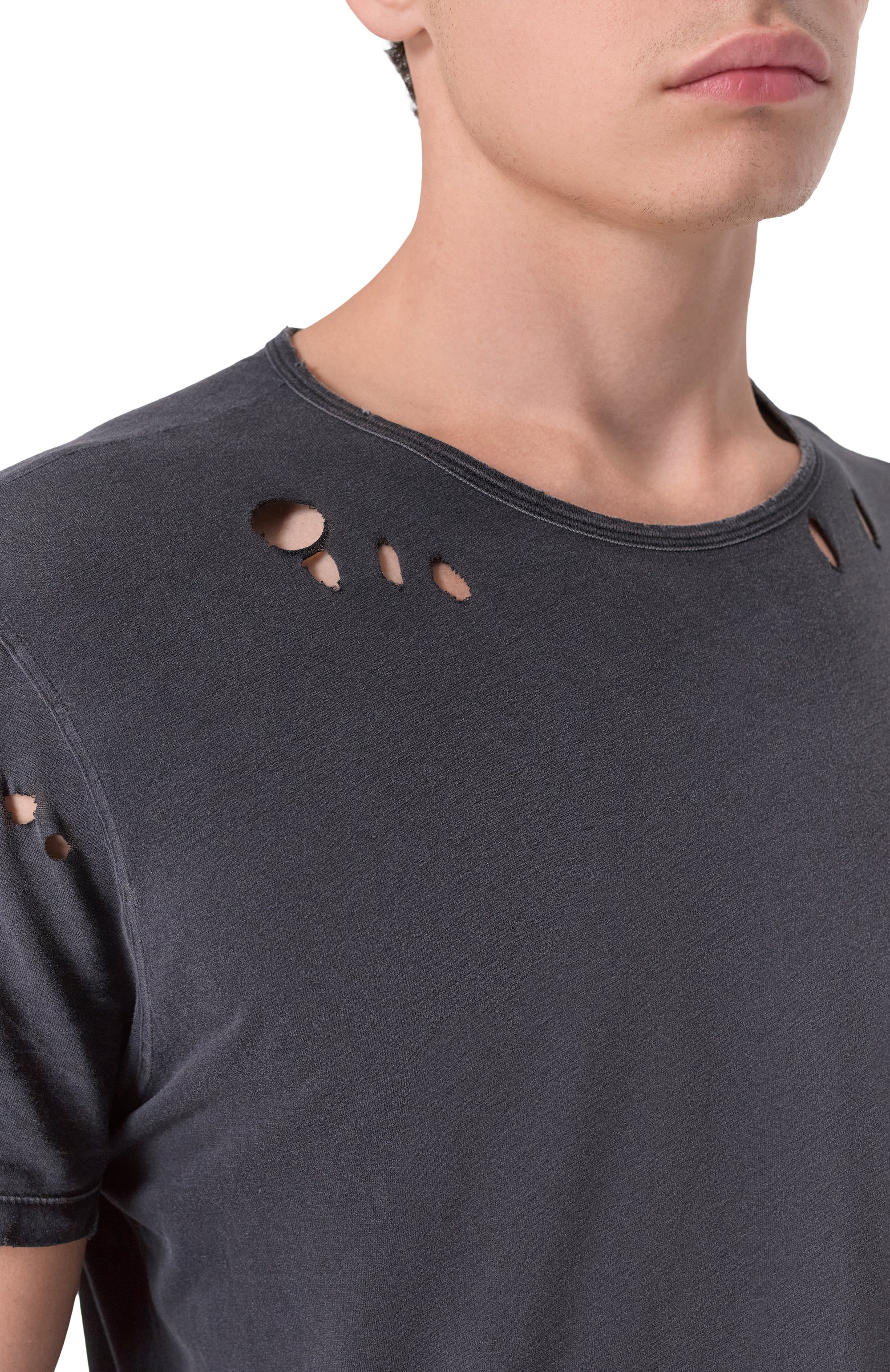 Хлопковая футболка ANN DEMEULEMEESTER темно-серого цвета по цене 49950 руб., арт. B0013414/FA638, фото 5 Хлопковая футболка ANN DEMEULEMEESTER, арт. B0013414/FA638, фото 5