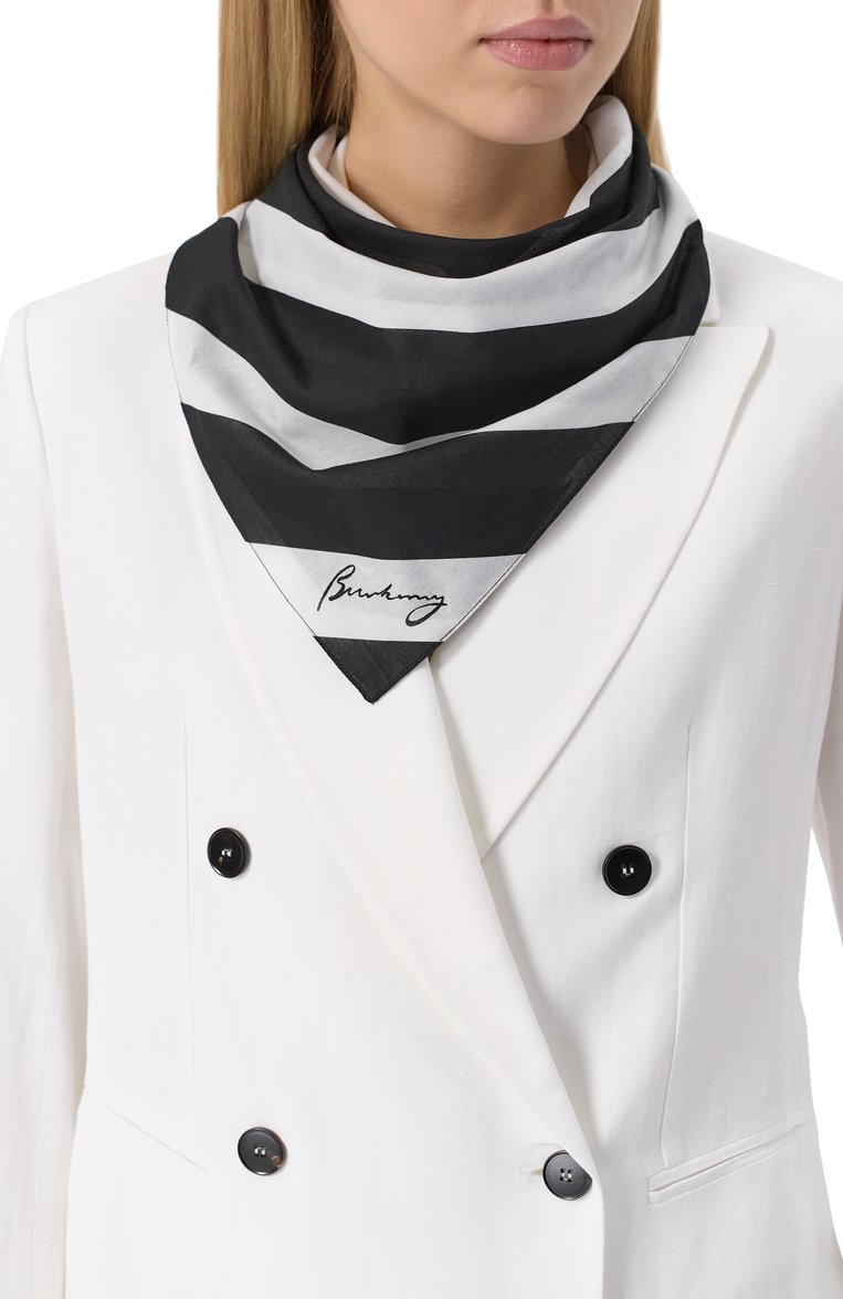 Женский хлопковый платок BURBERRY черно-белого цвета, арт. 8101581 | Фото 2 (Материал: Текстиль, Хлопок; Нос: Не проставлено; Принт: С принтом)