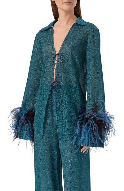 Блузка с отделкой перьями OSEREE зеленого цвета по цене 54050 руб., арт. LZS261/LUREX PLUMAGE, фото 3 Блузка с отделкой перьями OSEREE, арт. LZS261/LUREX PLUMAGE, фото 3