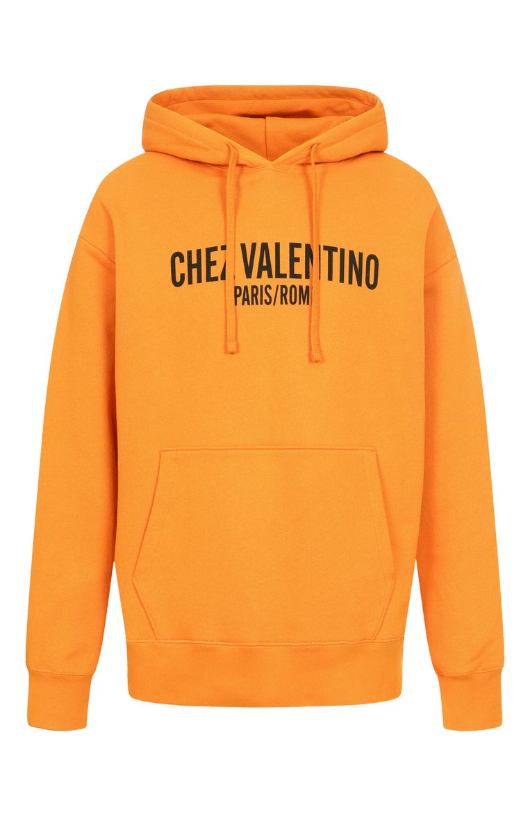 Мужской хлопковое худи VALENTINO оранжевого цвета, арт. 6V3MF28NAPJ | Фото 1 (Рукава: Длинные; Материал внешний: Хлопок; Длина (для топов): Стандартные; Мужское Кросс-КТ: Худи-одежда; Принт: С принтом; Стили: Кэжуэл; Автоматизация ТО: Проставлено; Автоматизация состава: Проставлено; Детали: Без декора)