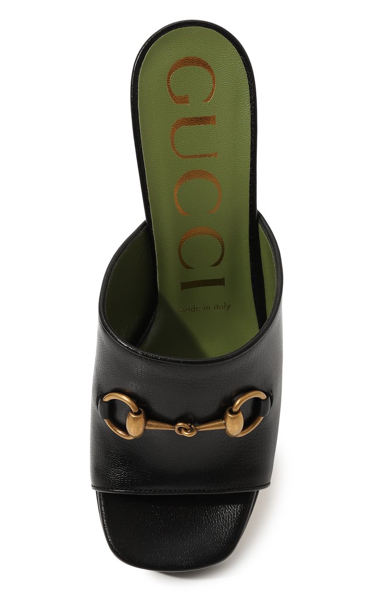 Женские кожаные мюли GUCCI черного цвета, арт. 602390 CPD90 | Фото 4 (Каблук высота: Высокий; Подошва: Платформа; Каблук тип: Устойчивый; Материал внешний: Натуральная кожа)