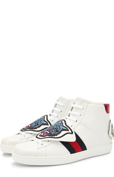 Высокие кожаные кеды ace с нашивками GUCCI, арт. 478194/D0PV0, фото 1